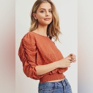 Paper Crane Rust-Colored Polka Dot Top XS